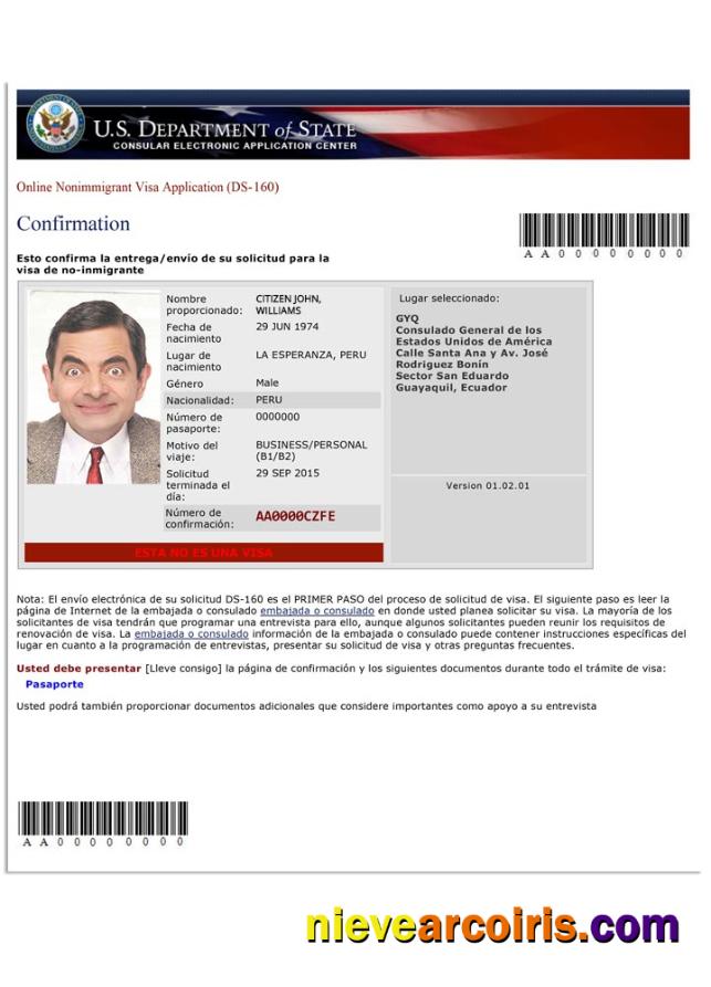 USA nonimmigrant visa application (DS-160)